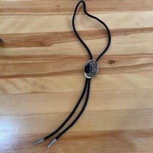 Vintage Black Bolo Tie with Silver Accents